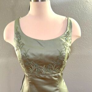 Vintage sage green formal gown w floral beading & embroidery by Precious Formals